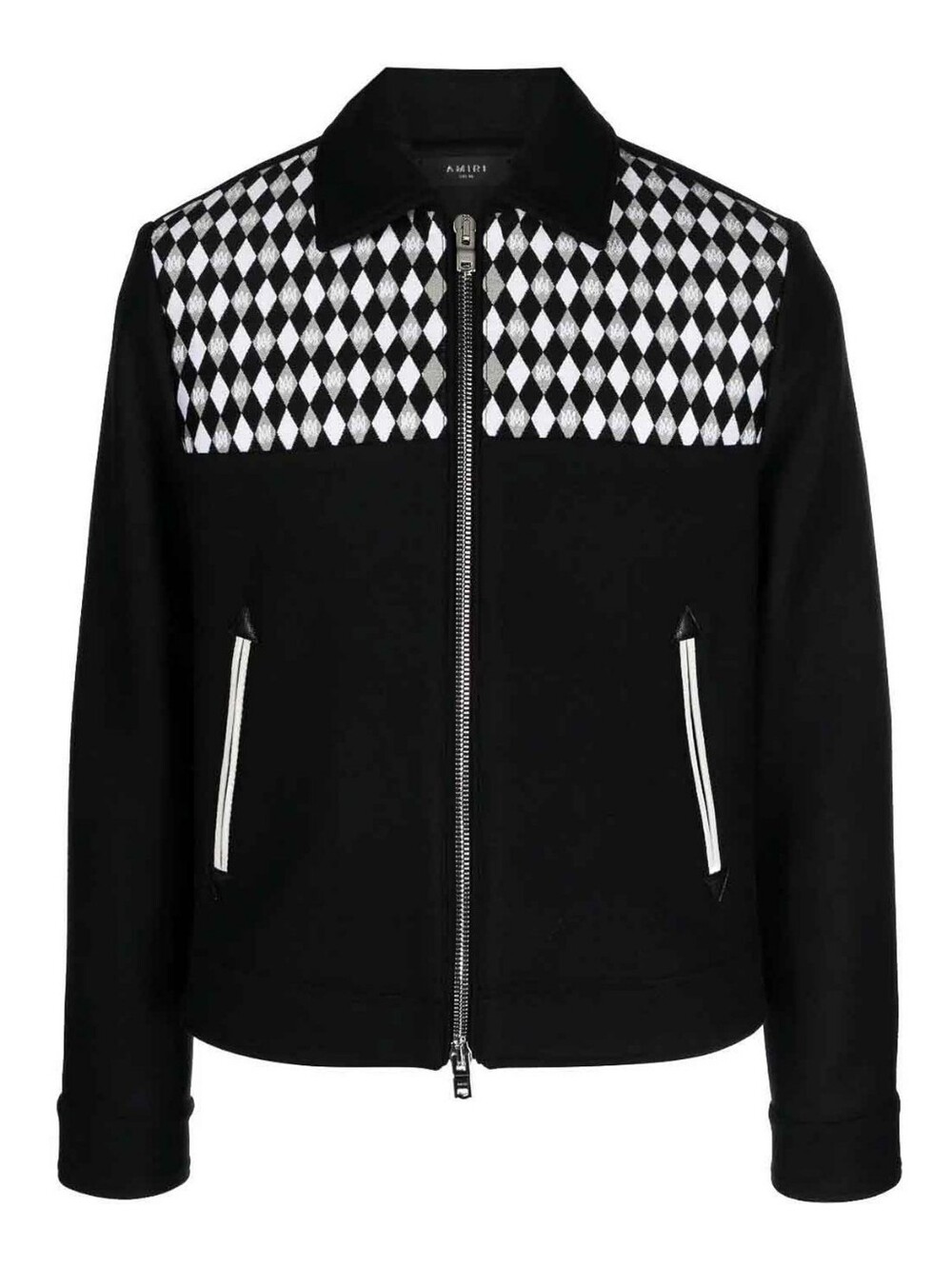 AMIRI Black and White Diamond-Panel Worker's Zip Jacket